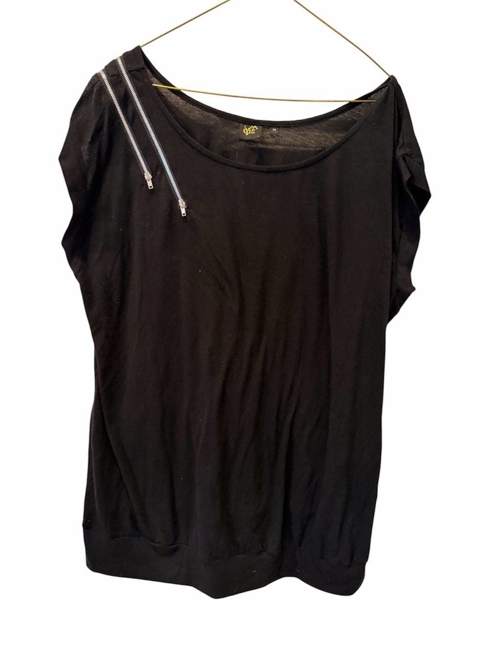 Women's Black Short Sleeve Top with Zip Accent